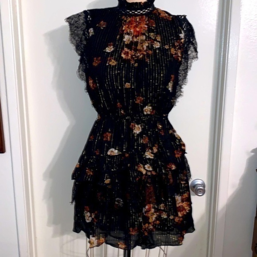 EUC Planet Blue Blu Life printed lurex mini dress